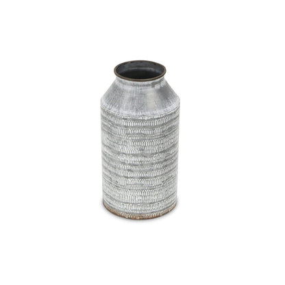 10" Gray Galvanized Metal Geometric Patterned Jug Vase HomeRoots
