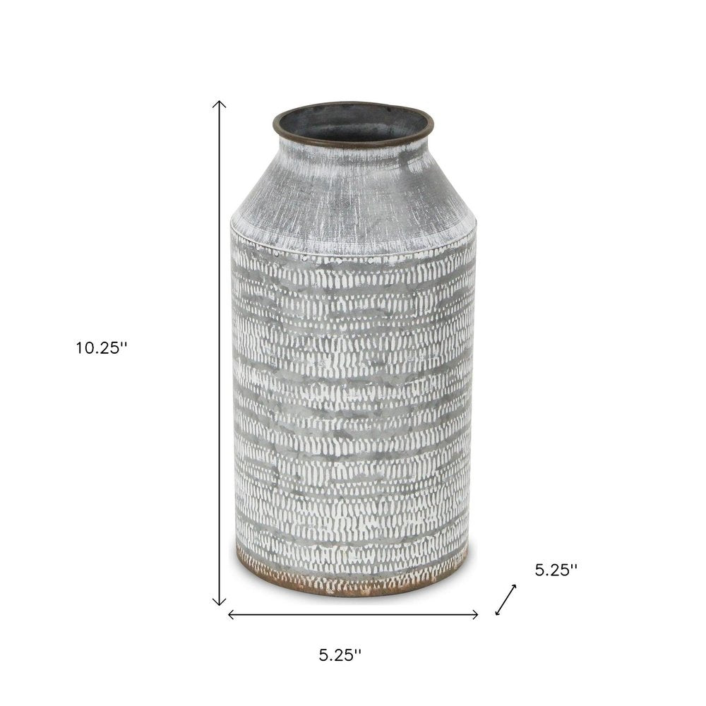 10" Gray Galvanized Metal Geometric Patterned Jug Vase HomeRoots