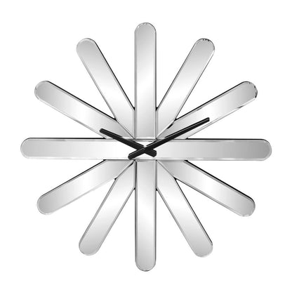 26" Silver Mirrored Glass Silent Analog Starburst Wall Clock HomeRoots