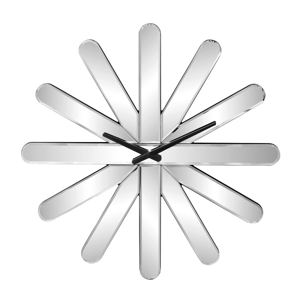 26" Silver Mirrored Glass Silent Analog Starburst Wall Clock — view 1