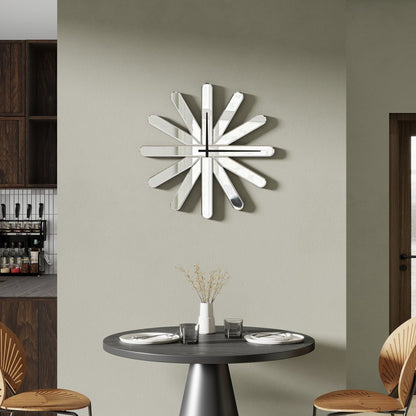 26" Silver Mirrored Glass Silent Analog Starburst Wall Clock HomeRoots