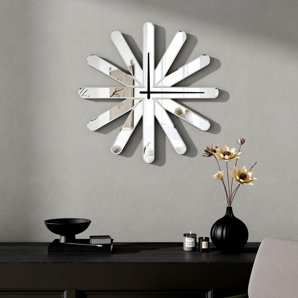 26" Silver Mirrored Glass Silent Analog Starburst Wall Clock — view 3