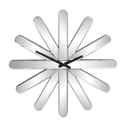 26" Silver Mirrored Glass Silent Analog Starburst Wall Clock HomeRoots