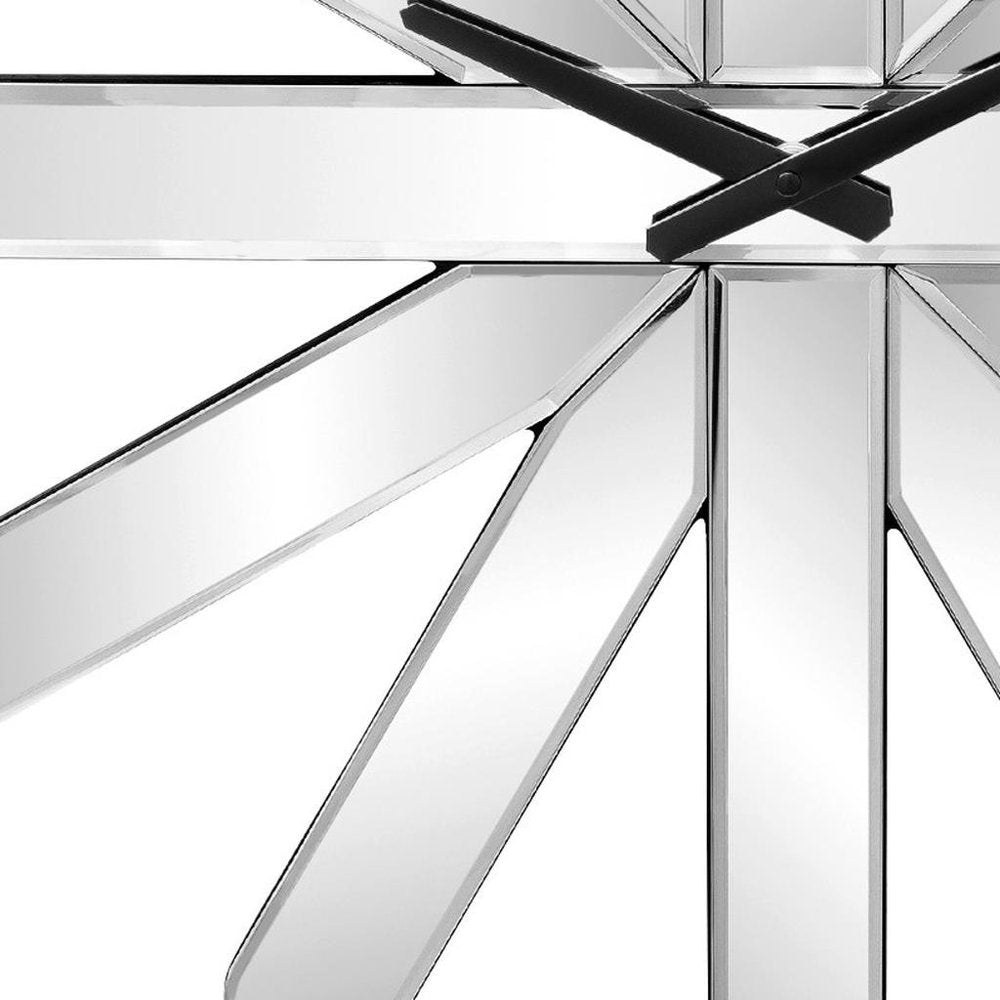 26" Silver Mirrored Glass Silent Analog Starburst Wall Clock