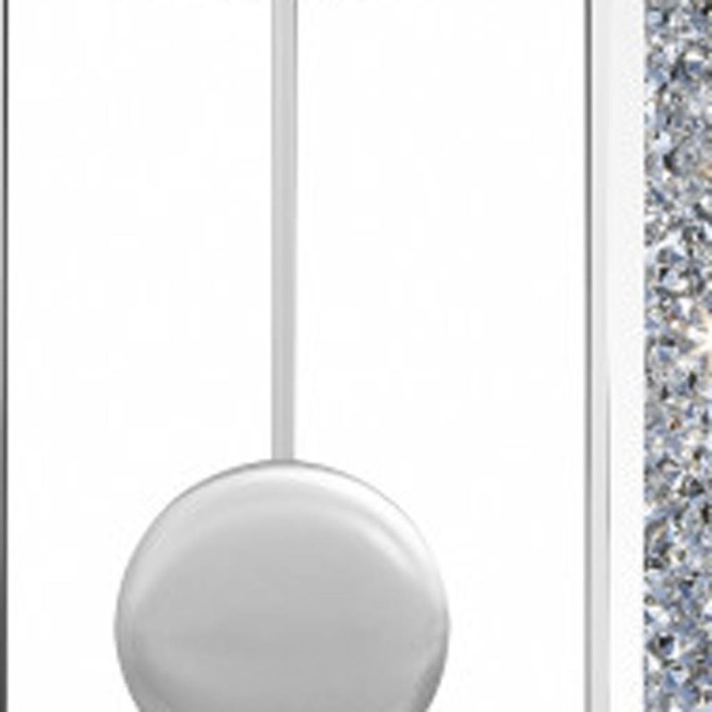 15" Silver Faux Crystal And Mirrored Glass Silent Analog Oval Wall Clock HomeRoots