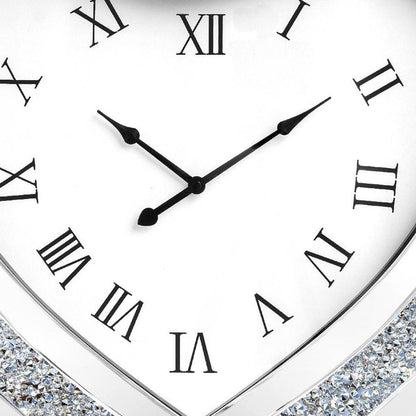 27" Silver Faux Crystal And Mirrored Glass Silent Analog Heart Wall Clock HomeRoots