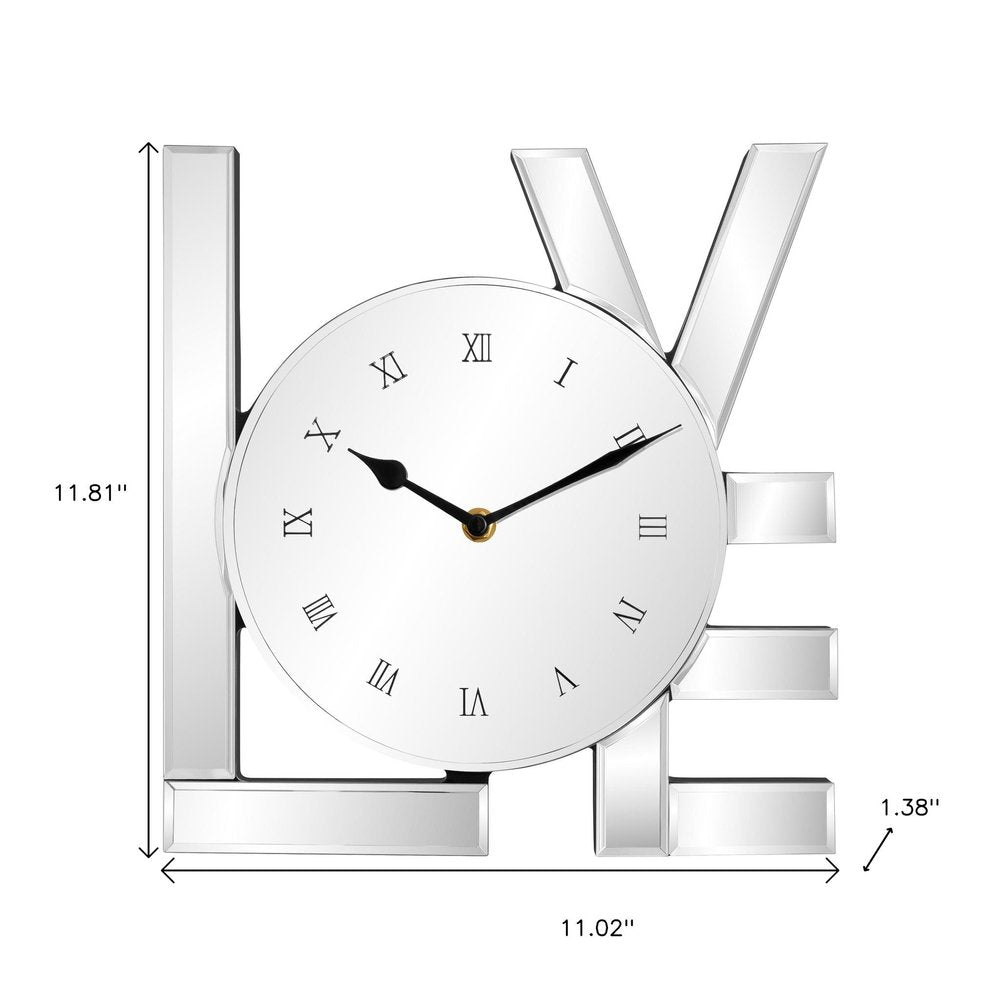 11" Silver Mirrored Glass Love Wall Clock HomeRoots