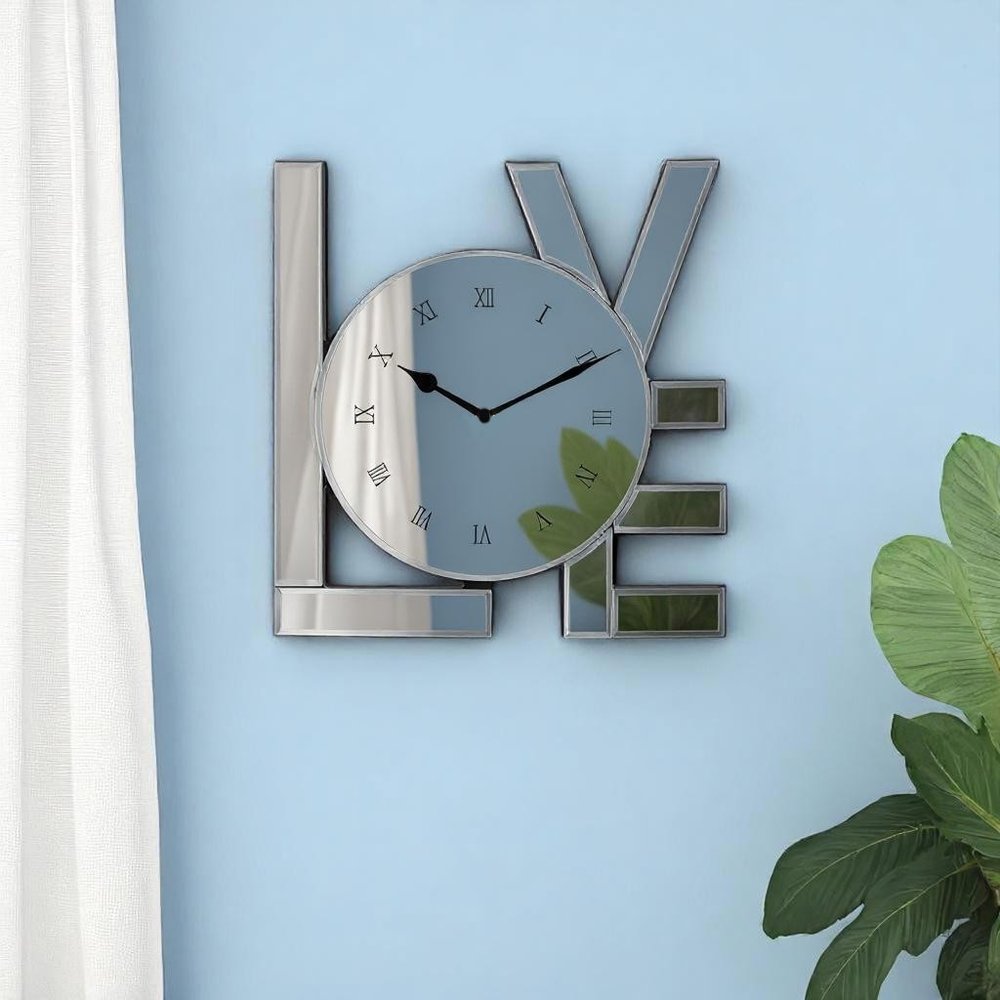 11" Silver Mirrored Glass Love Wall Clock HomeRoots