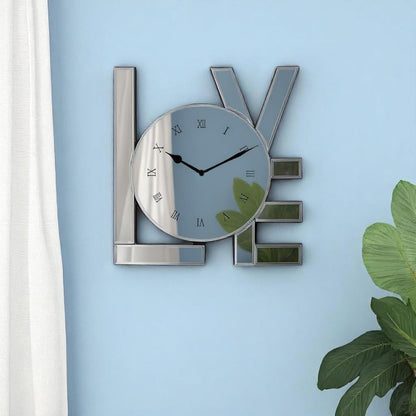 11" Silver Mirrored Glass Love Wall Clock HomeRoots