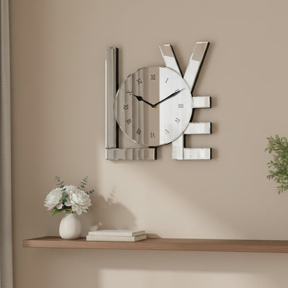 11" Silver Mirrored Glass Love Wall Clock HomeRoots