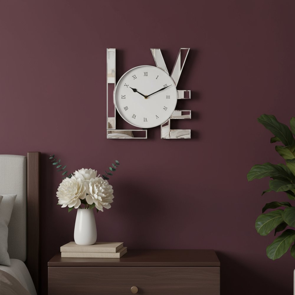 11" Silver Mirrored Glass Love Wall Clock HomeRoots
