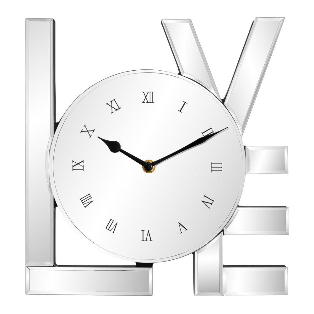 11" Silver Mirrored Glass Love Wall Clock HomeRoots
