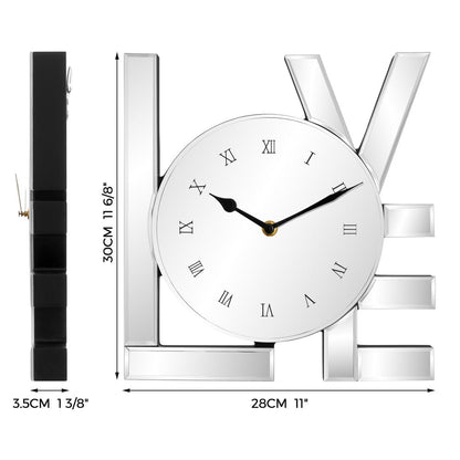 11" Silver Mirrored Glass Love Wall Clock HomeRoots
