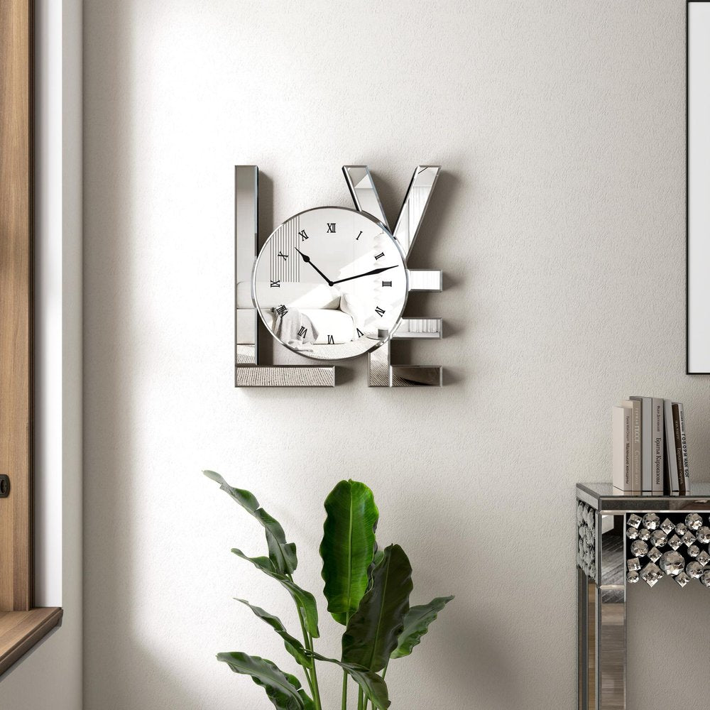 11" Silver Mirrored Glass Love Wall Clock HomeRoots