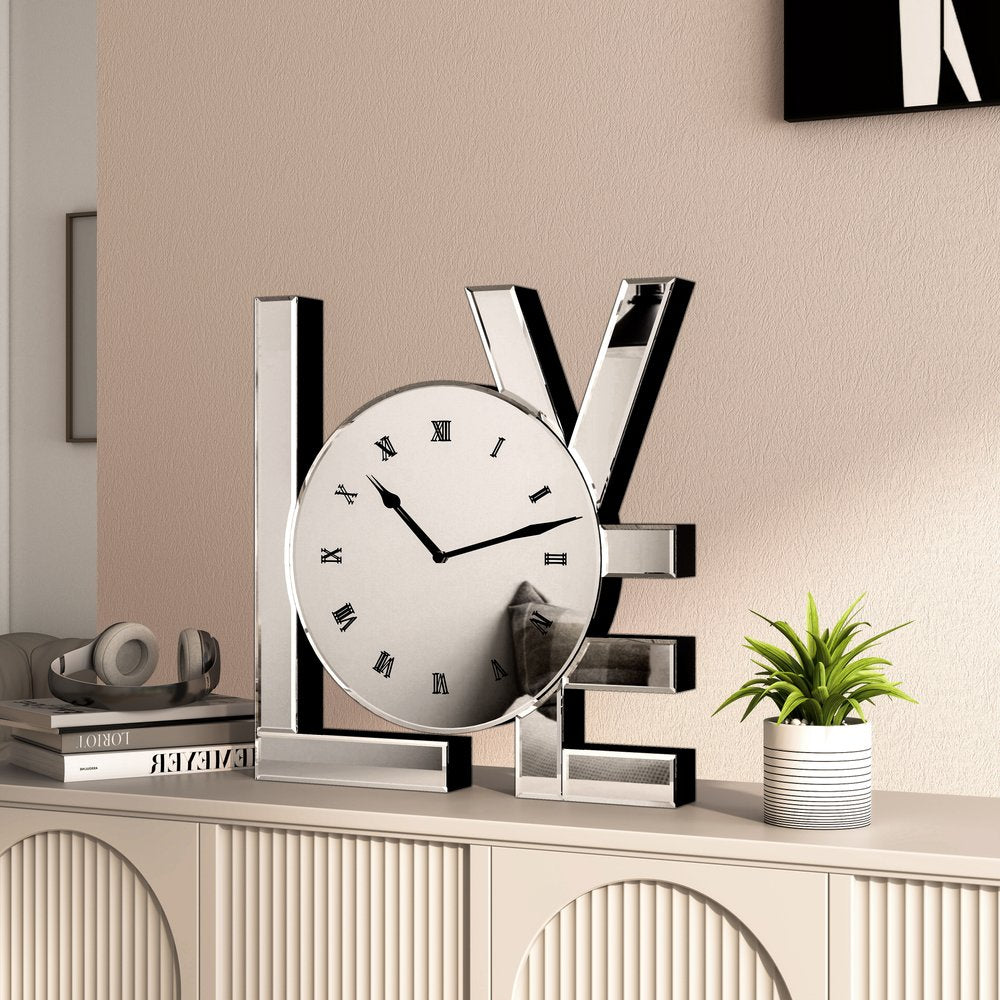 11" Silver Mirrored Glass Love Wall Clock HomeRoots