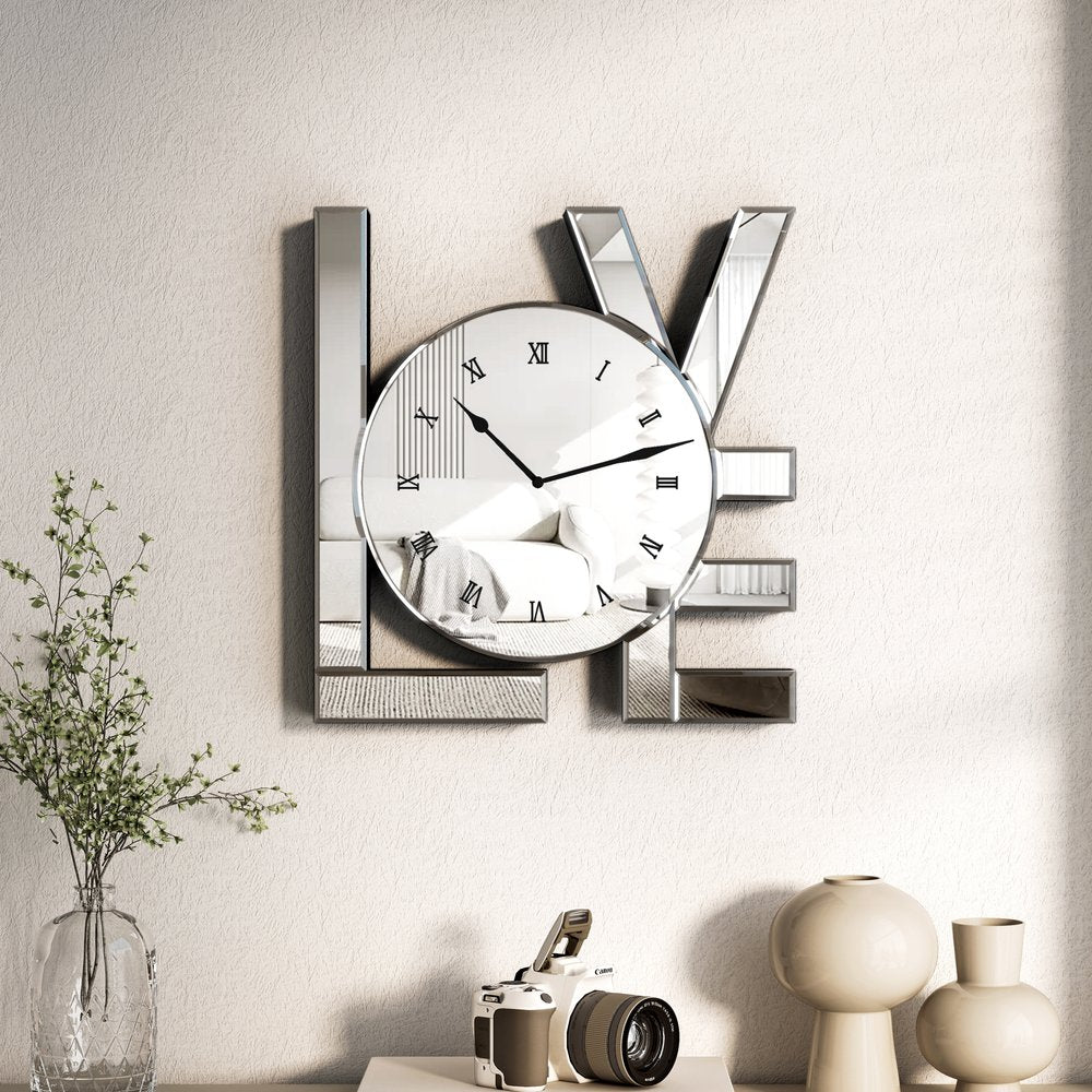 11" Silver Mirrored Glass Love Wall Clock HomeRoots