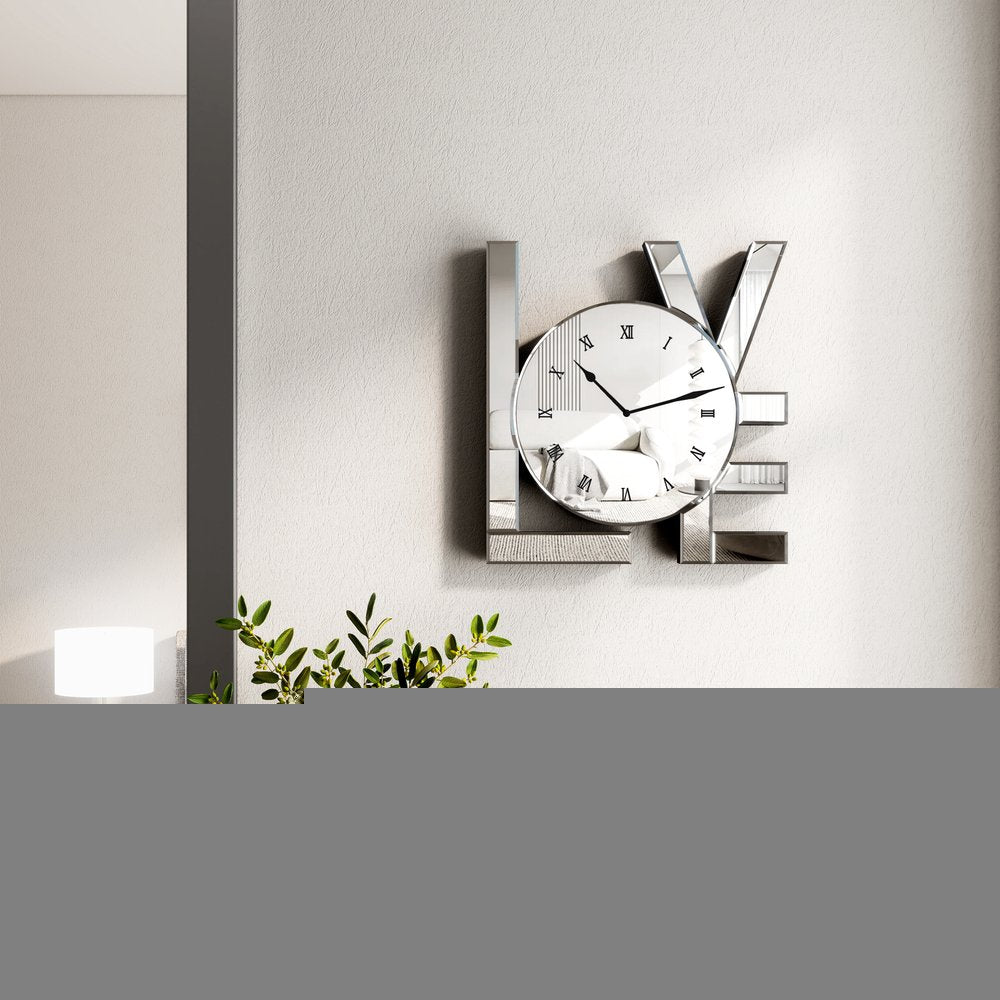 11" Silver Mirrored Glass Love Wall Clock HomeRoots