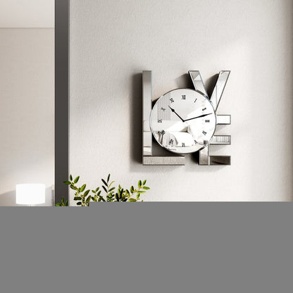 11" Silver Mirrored Glass Love Wall Clock HomeRoots
