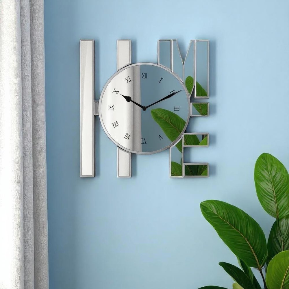 11" Silver Mirrored Glass Silent Analog Novelty Wall Clock HomeRoots