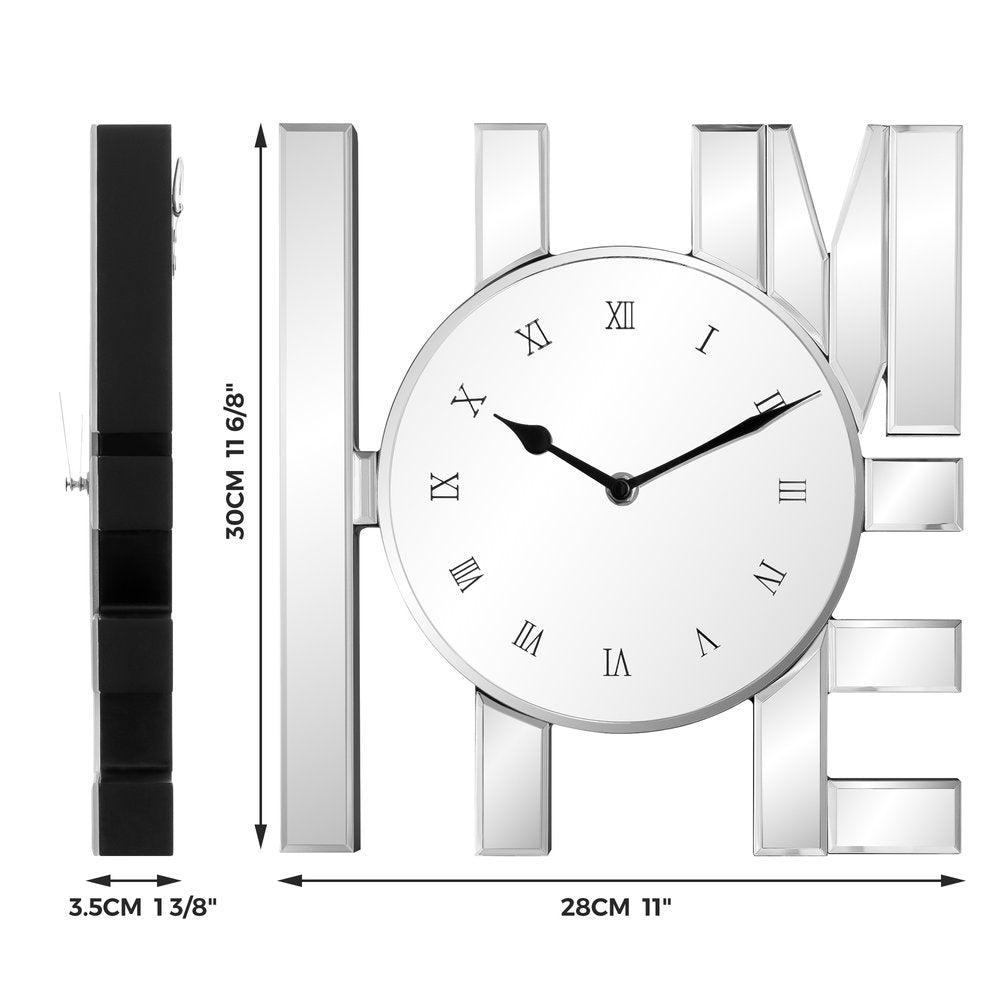 14" Silver Mirrored Glass Silent Analog Home Wall Clock HomeRoots