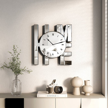 14" Silver Mirrored Glass Silent Analog Home Wall Clock HomeRoots