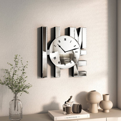 14" Silver Mirrored Glass Silent Analog Home Wall Clock HomeRoots