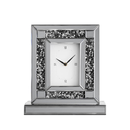 16" Silver And Black Faux Crystal And Mirrored Glass Table Clock HomeRoots