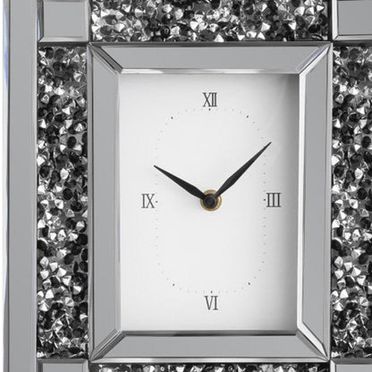16" Silver And Black Faux Crystal And Mirrored Glass Table Clock HomeRoots