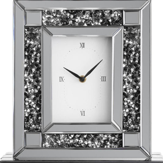 16" Silver And Black Faux Crystal And Mirrored Glass Table Clock HomeRoots