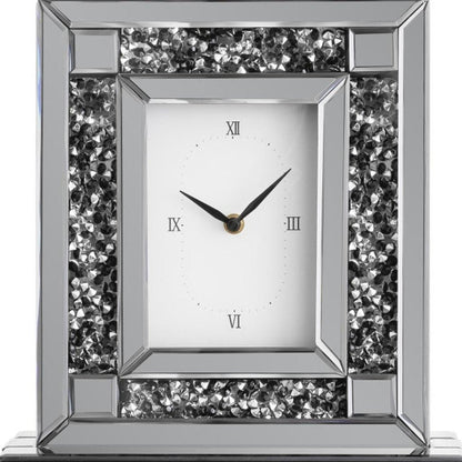 16" Silver And Black Faux Crystal And Mirrored Glass Table Clock HomeRoots
