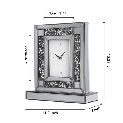 16" Silver And Black Faux Crystal And Mirrored Glass Table Clock HomeRoots