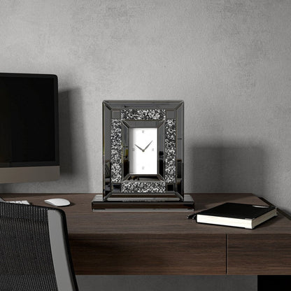 16" Silver And Black Faux Crystal And Mirrored Glass Table Clock HomeRoots