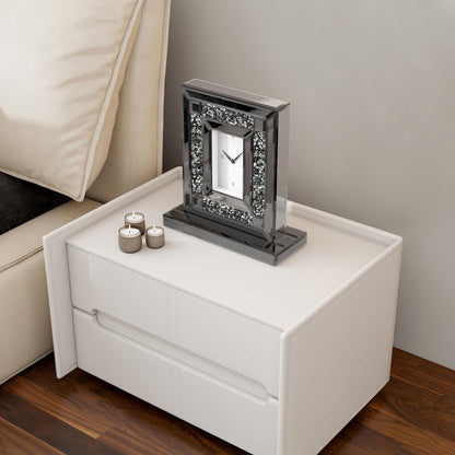 16" Silver And Black Faux Crystal And Mirrored Glass Table Clock HomeRoots