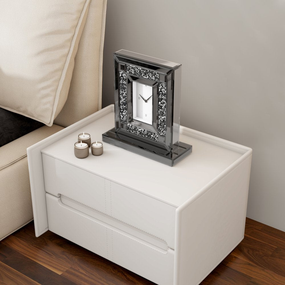 16" Silver And Black Faux Crystal And Mirrored Glass Table Clock HomeRoots