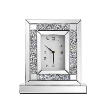 16" Silver And White Faux Crystal And Mirrored Glass Table Clock HomeRoots