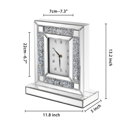 16" Silver And White Faux Crystal And Mirrored Glass Table Clock HomeRoots