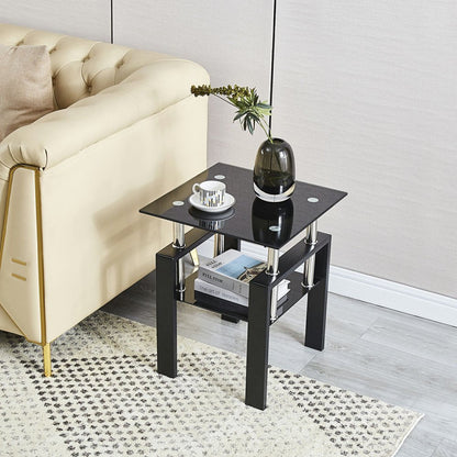 Black Glass and Metal Square End Tables With Shelf HomeRoots