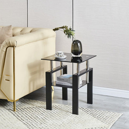 Black Glass and Metal Square End Tables With Shelf HomeRoots