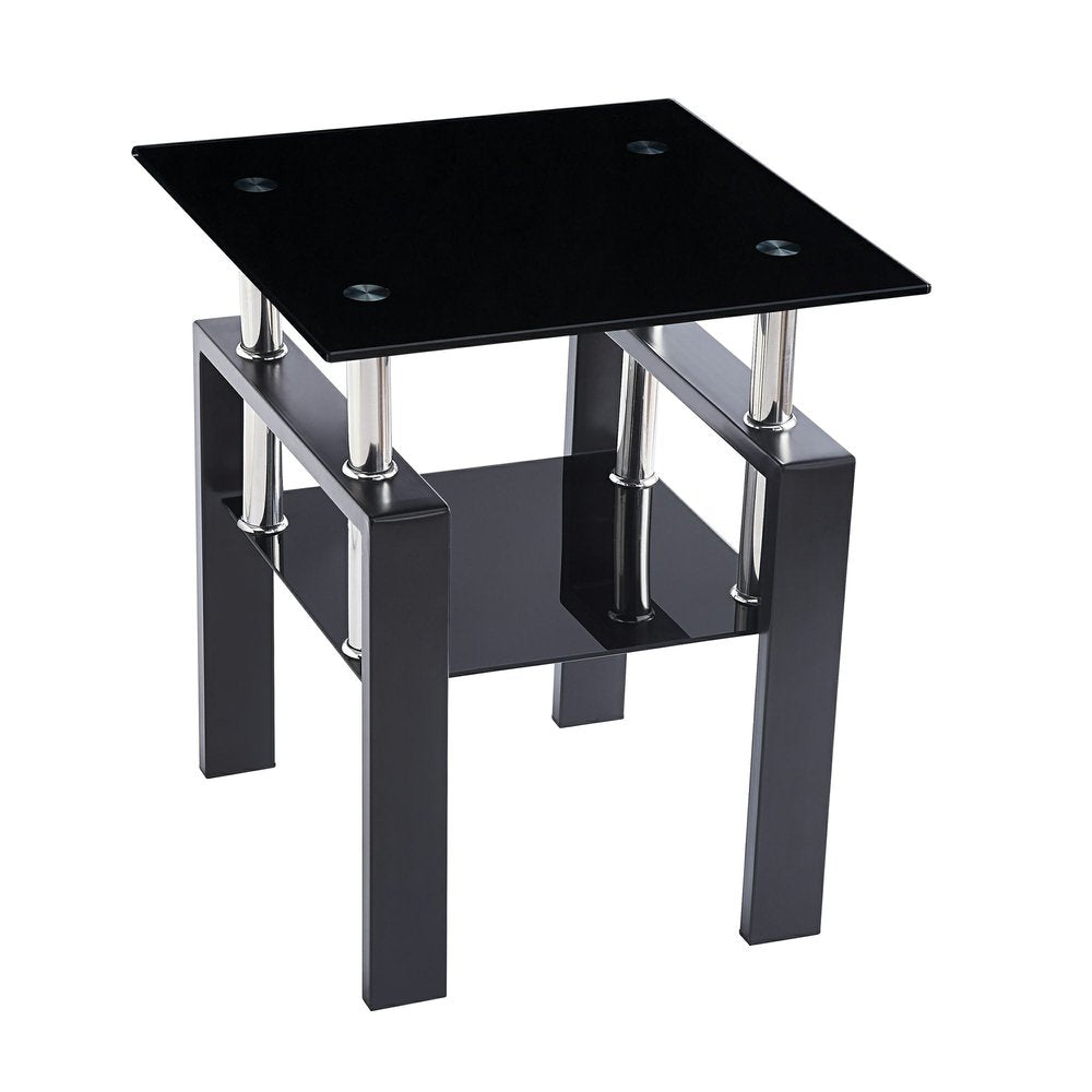 Black Glass and Metal Square End Tables With Shelf HomeRoots