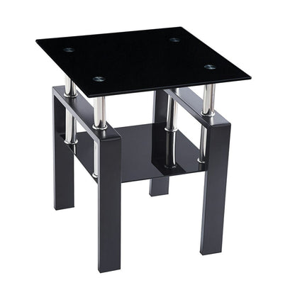 Black Glass and Metal Square End Tables With Shelf HomeRoots