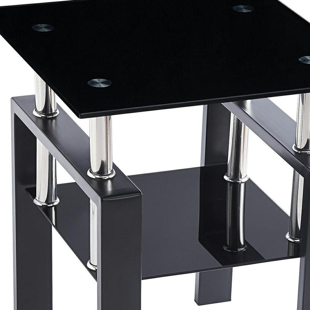 Black Glass and Metal Square End Tables With Shelf HomeRoots