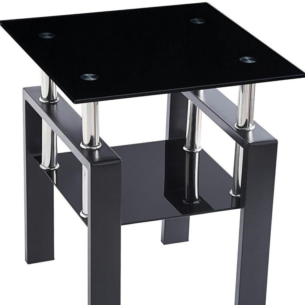 Black Glass and Metal Square End Tables With Shelf HomeRoots