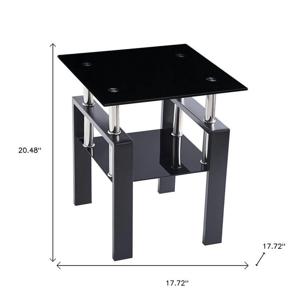 Black Glass and Metal Square End Tables With Shelf HomeRoots