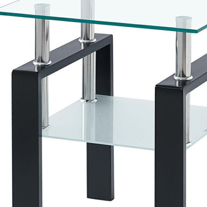 Set of Two Clear and Black Glass and Metal Square End Tables With Shelf HomeRoots