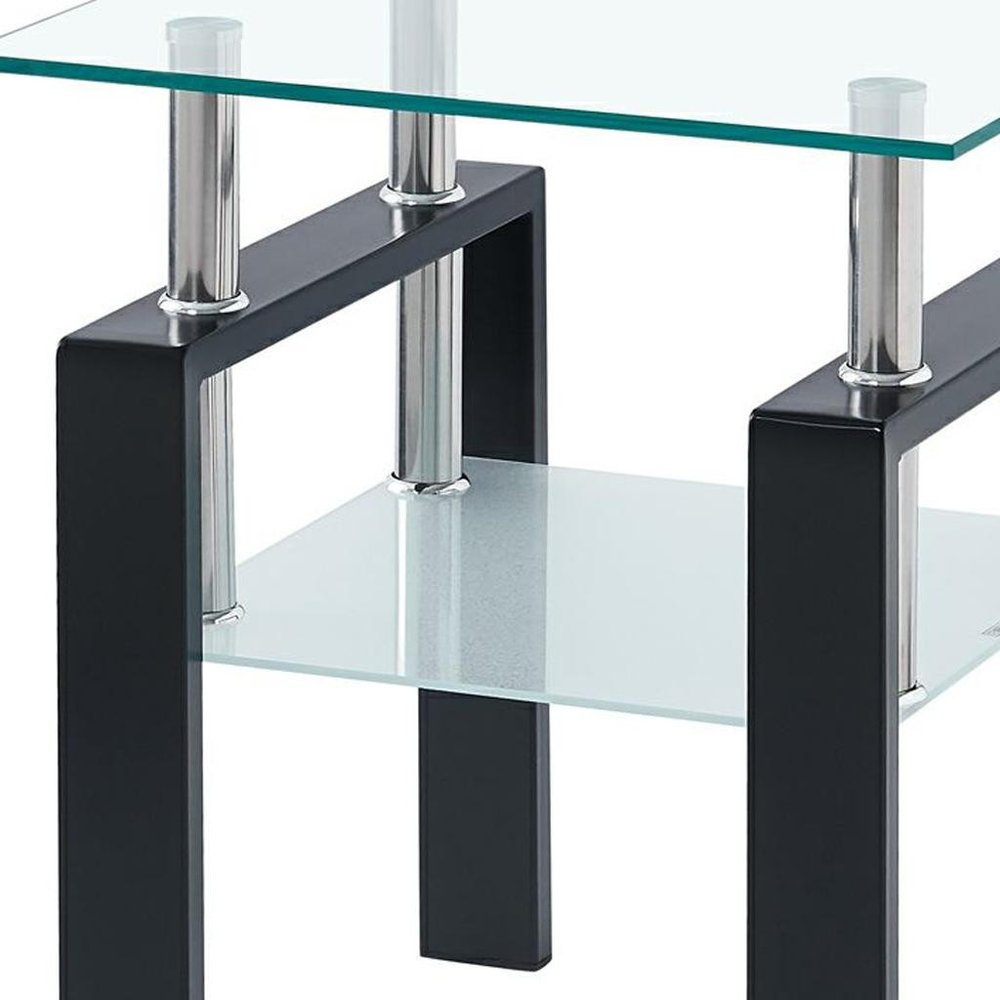 Set of Two Clear and Black Glass and Metal Square End Tables With Shelf HomeRoots