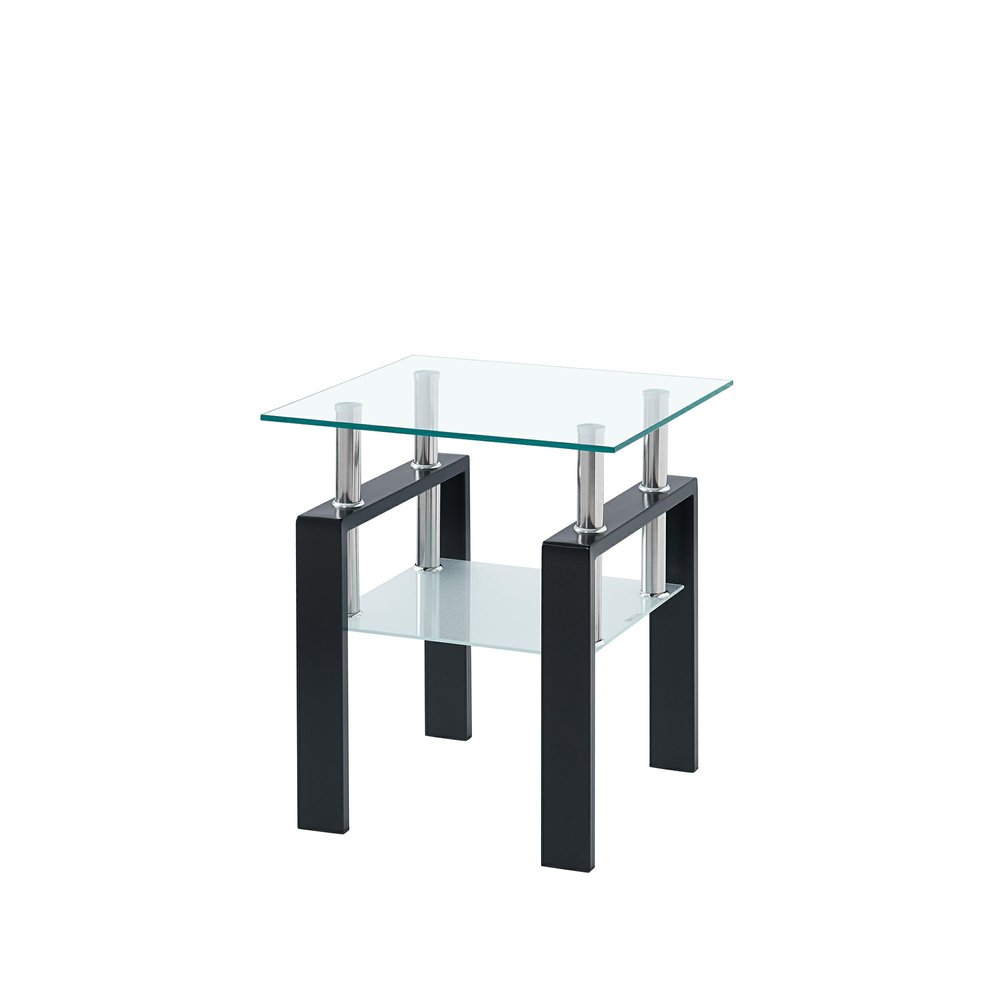 Set of Two Clear and Black Glass and Metal Square End Tables With Shelf HomeRoots