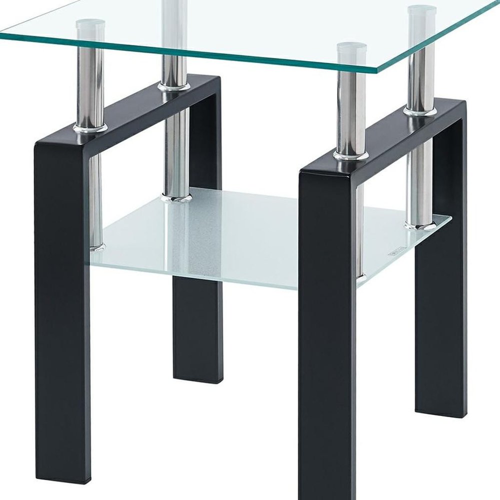 Set of Two Clear and Black Glass and Metal Square End Tables With Shelf HomeRoots
