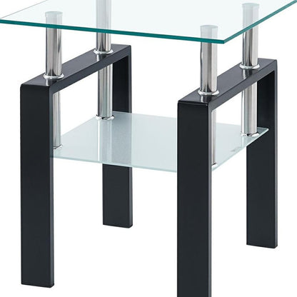 Set of Two Clear and Black Glass and Metal Square End Tables With Shelf HomeRoots