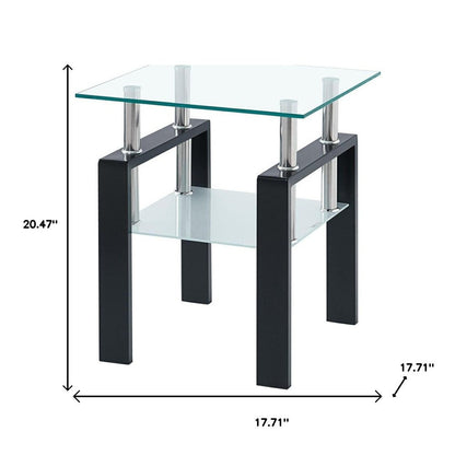 Set of Two Clear and Black Glass and Metal Square End Tables With Shelf HomeRoots