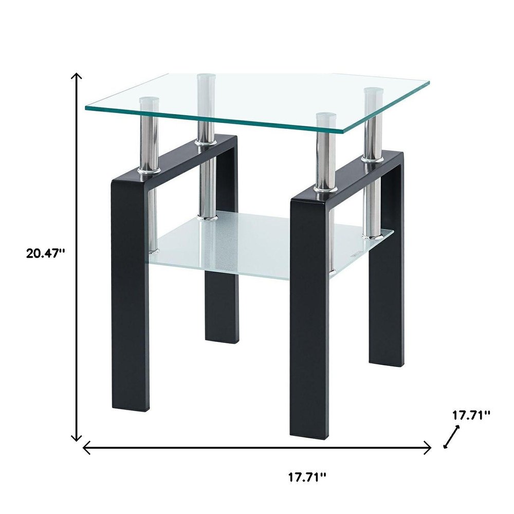 Set of Two Clear and Black Glass and Metal Square End Tables With Shelf HomeRoots